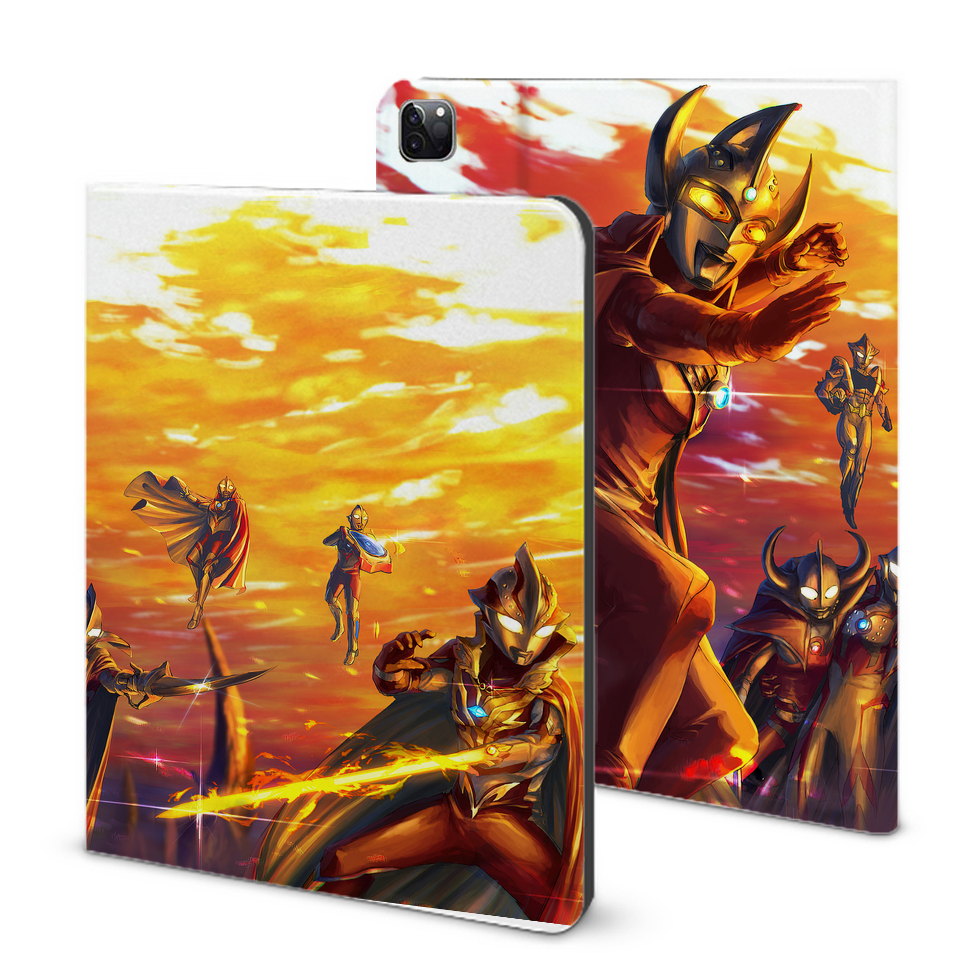 （画像用） ウルトラマン Ultraman IPad ケース ブック型 PUレザー TPU 耐衝撃 軽量 薄型 ペン収納なし 全面保護 IPad 各モデル対応
